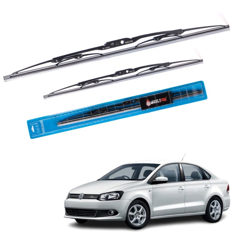 Wheelyfine Car Wiper Blades | Metal Frame | Water Repellent Windshield Wipers | Blade Refills (Volkswagen Vento (2010 Onwards) Dr 24"/Pa 16") - Image 1