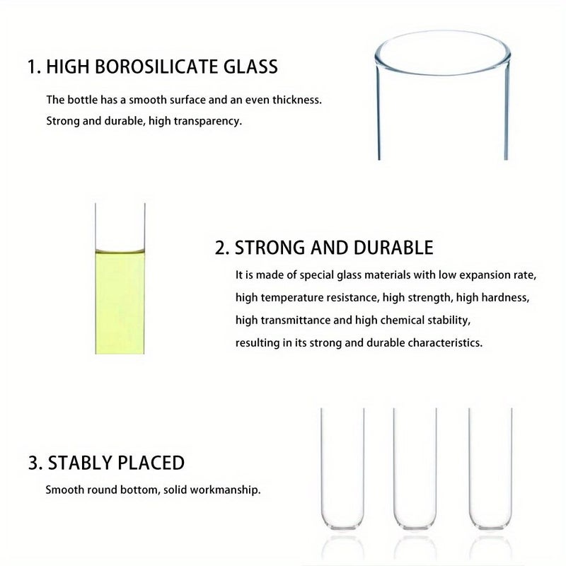Clear Borosilicate Glass Test Tubes Set 20pcs 16x100mm Round Bottom - Image 2
