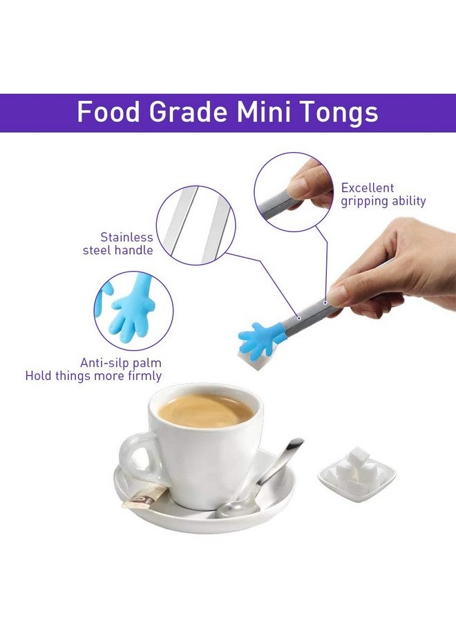 HASTHIP® 3Pcs Small Kitchen Tongs - 5.1'' Stainless Steel Creative Color Silicone Palm Food Tongs for Desserts, Pastries, Ice Cubes, Sushi, Kids and Parties - Image 3