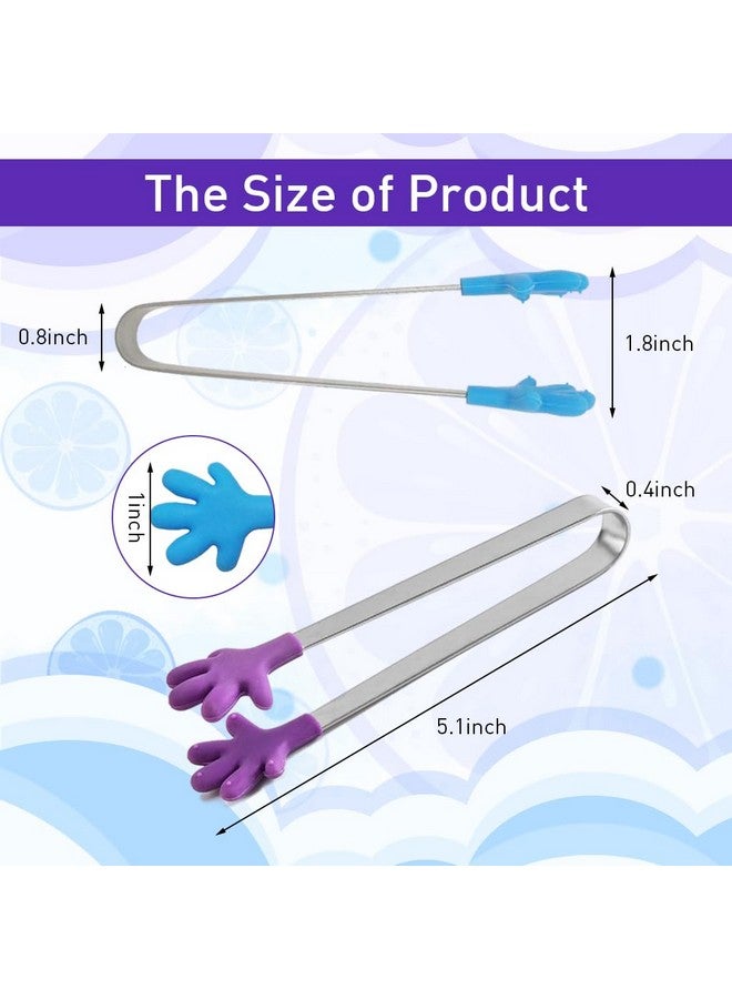 HASTHIP® 3Pcs Small Kitchen Tongs - 5.1'' Stainless Steel Creative Color Silicone Palm Food Tongs for Desserts, Pastries, Ice Cubes, Sushi, Kids and Parties - Image 2