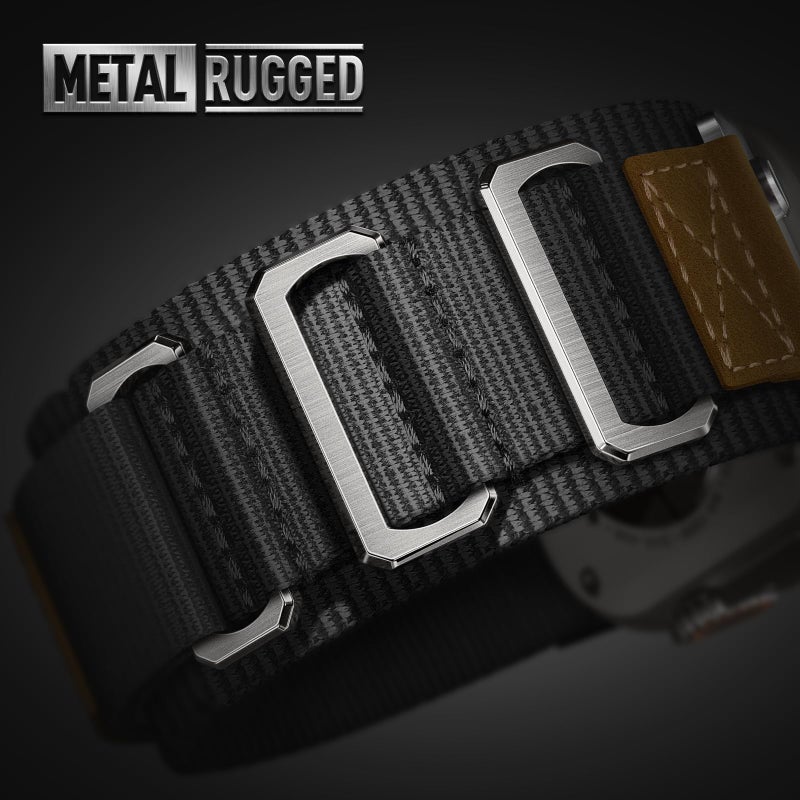 Suitisbest Rugged Bands Compatible for Apple Watch Ultra Band 49mm 46mm 45mm 44mm 42mm, 3 Ring Military Nylon Sport Durable Metal Strap for iWatch Series 11 10 9 8 7 6 5 4 3, SE 3 2 1, Ultra 3 2 1 - Image 2