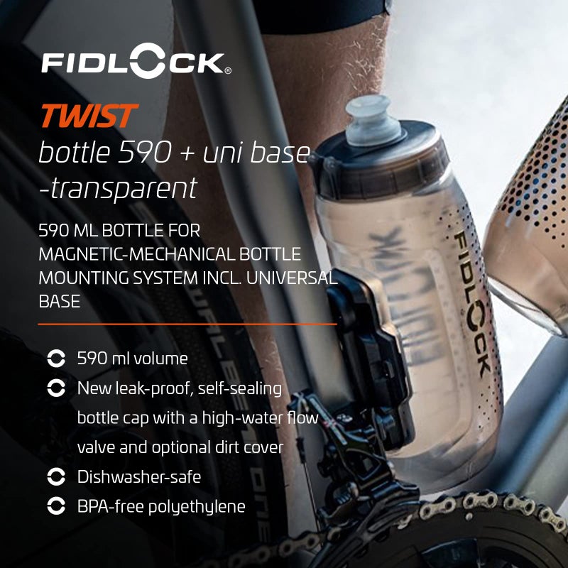 FIDLOCK Twist Bottle 590ml & Universal Base Set | New Leak-Proof, Self-Sealing Bottle Cap | Bike Water Bottle Holder with No Screws & Attached Bottle | Cage Free Magnetic Rack | Smoke - Image 3