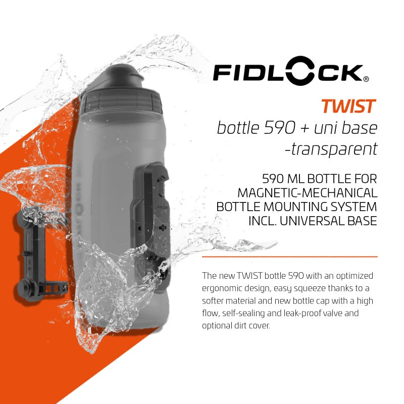 FIDLOCK Twist Bottle 590ml & Universal Base Set | New Leak-Proof, Self-Sealing Bottle Cap | Bike Water Bottle Holder with No Screws & Attached Bottle | Cage Free Magnetic Rack | Smoke - Image 2