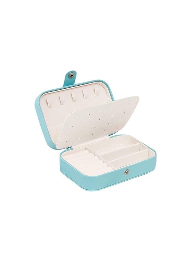 صندوق مجوهرات مخملي فاخر من ثلاث طبقات، منظم مجوهرات محمول مع زر قفل، حقيبة تخزين أنيقة للسفر للخواتم والاقراط والاساور والقلائد (ازرق فاتح) - Image 1