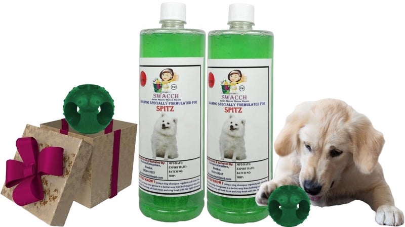 swacch Pet Shampoo | Puppy Safe Shampoo | PH Balanced | Ditch to Itch for Spitz Dog Shampoo 2 Litre (Neem Alovera) + Goofy Ball Chew Toy Combo Pack - Image 1