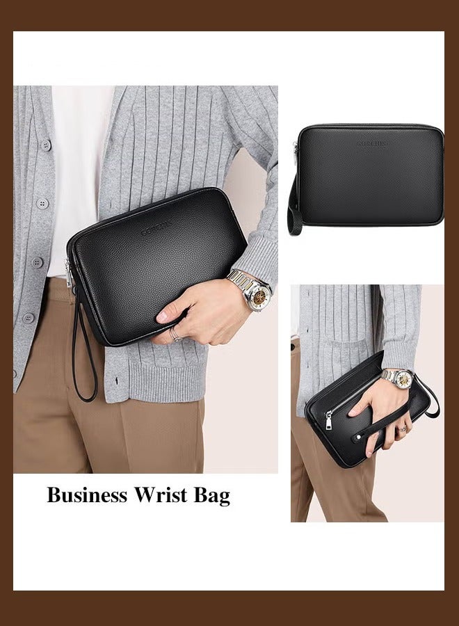 كان واي حقيبة يد رجالية كاجوال من الجلد الطبيعي ذات سعة كبيرة من جلد البقر الناعم الراقية مع يد - Image 1