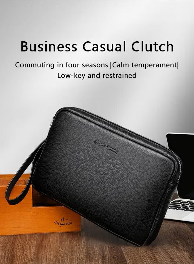 كان واي حقيبة يد رجالية كاجوال من الجلد الطبيعي ذات سعة كبيرة من جلد البقر الناعم الراقية مع يد - Image 2