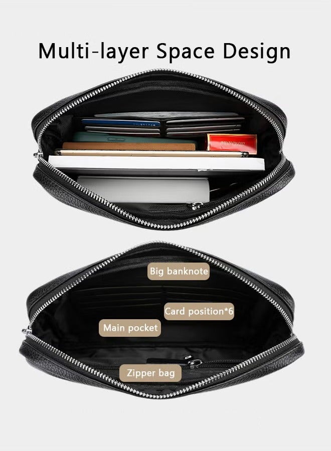 كان واي حقيبة يد رجالية كاجوال من الجلد الطبيعي ذات سعة كبيرة من جلد البقر الناعم الراقية مع يد - Image 3