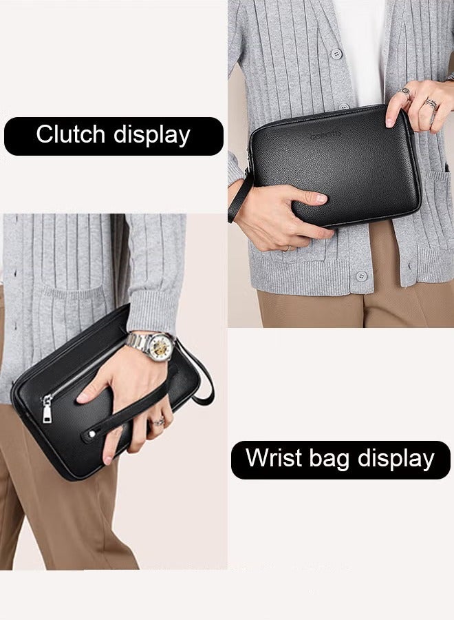 كان واي حقيبة يد رجالية كاجوال من الجلد الطبيعي ذات سعة كبيرة من جلد البقر الناعم الراقية مع يد - Image 4