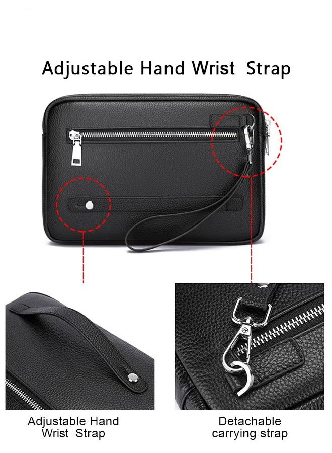 كان واي حقيبة يد رجالية كاجوال من الجلد الطبيعي ذات سعة كبيرة من جلد البقر الناعم الراقية مع يد - Image 5