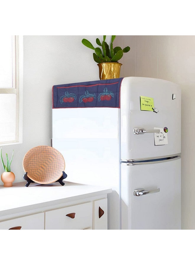 Kuber Industries Fridge Top Cover|Refrigerator Cover for Kitchen|Fridge Top Cover with Pockets and Handle|Non-Woven Strawberry Dot Print (Blue) - Image 5