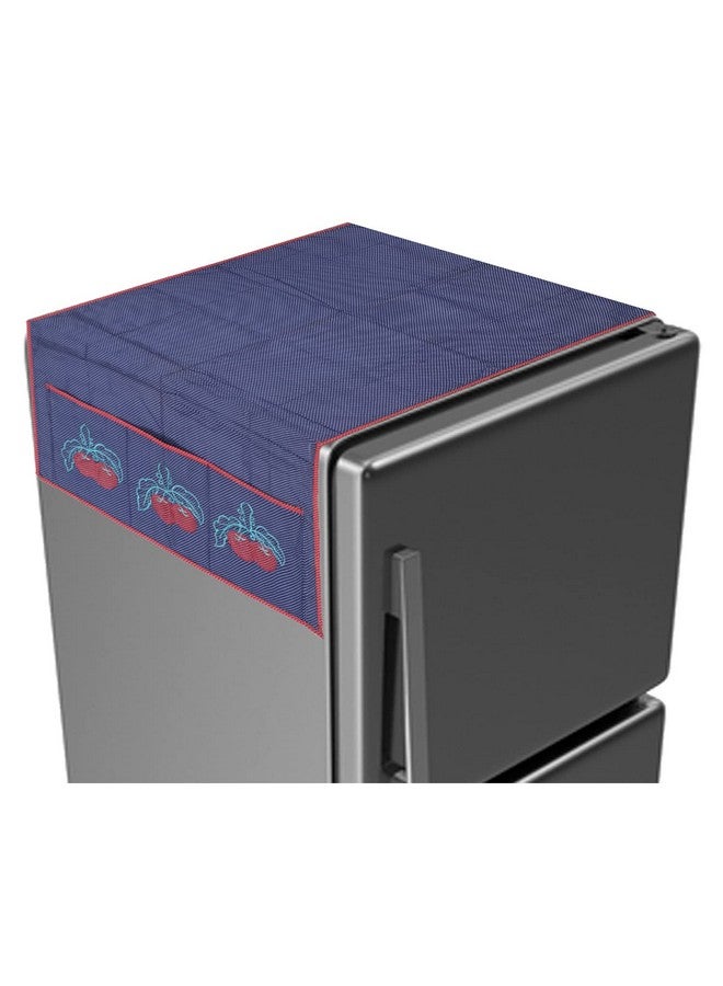 Kuber Industries Fridge Top Cover|Refrigerator Cover for Kitchen|Fridge Top Cover with Pockets and Handle|Non-Woven Strawberry Dot Print (Blue) - Image 1