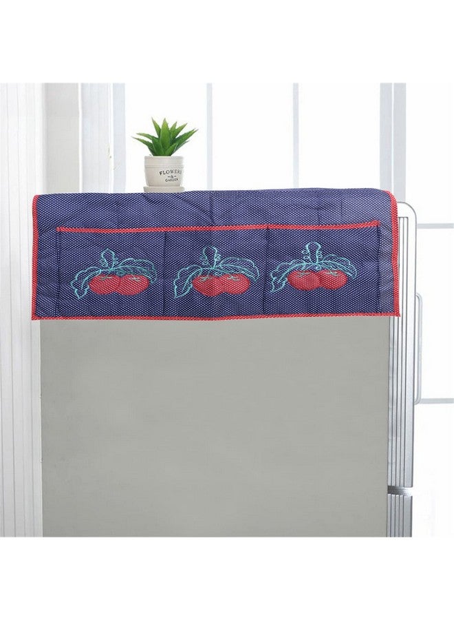 Kuber Industries Fridge Top Cover|Refrigerator Cover for Kitchen|Fridge Top Cover with Pockets and Handle|Non-Woven Strawberry Dot Print (Blue) - Image 4