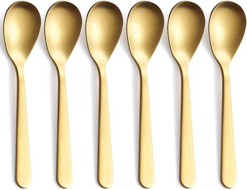 FULLYWARE Matte Gold Demitasse Espresso Spoons, Stainless Steel Satin Finish Coffee Spoons, Mini Teaspoons, Sugar Spoons, 4.7-inch, Set of 6, 6-PIECE - Image 1