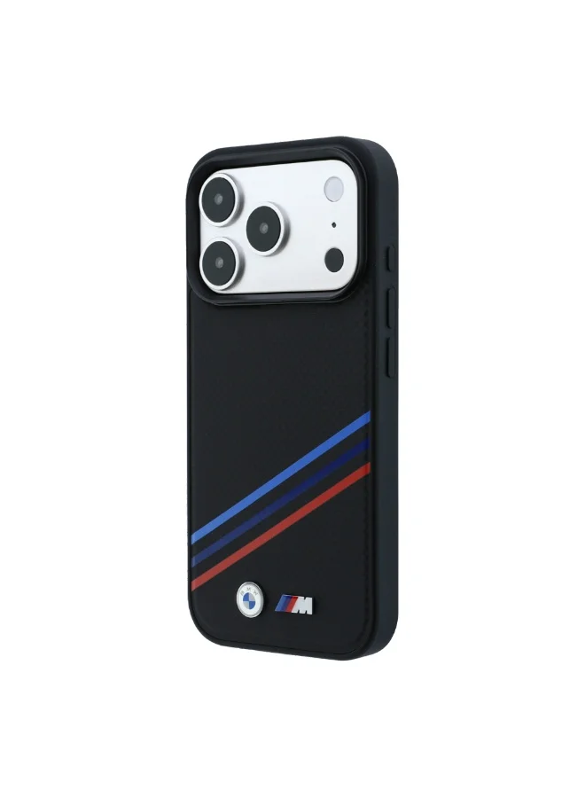 Bmw iPhone 18 Pro Max MagSafe Case with PU Kevlar Finish, Tricolor Lines and Metal Logos, Hard Protective Cover