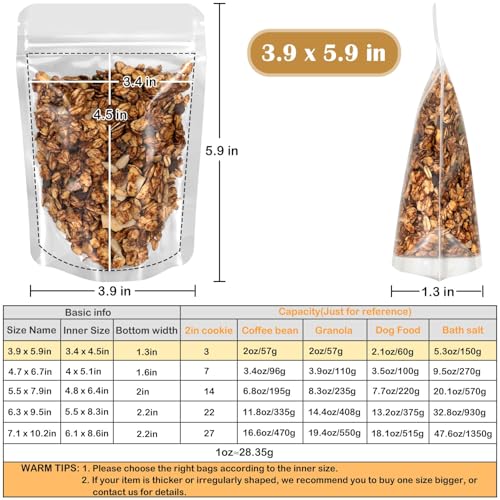 Blisstime 50 Pack Stand Up Pouch Bags, Resealable Clear Self-seal Pouches with Tear Notch for Food Packing (3.9 X 5.9 Inches) - Image 4