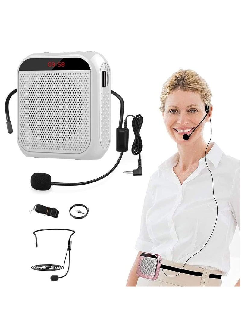 Generic Voice Amplifier with Wired Microphone Headset, Portable Rechargeable PA System Speaker Personal Microphone Speech Amplifier, Loudspeaker for Teachers, Tour Guides/Coaches Metting/Yoga/Fitness (White)  - Image 1