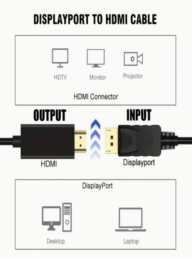 DisplayPort to HDMI Cable 6ft, (1.8m) 4K DP to HDMI Cable Adapter, One-Way DP 1.2 to HDMI 1.4 Cable, Compatible with PC TV Monitor Projector Laptop Dell HP - Image 3