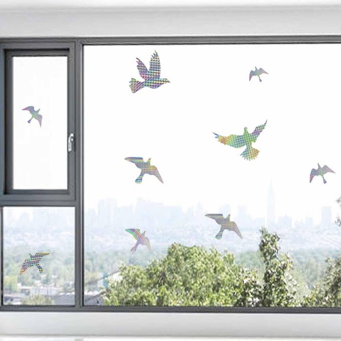 ANTICOLLISION WINDOW BIRD STICKERS DECALS GLASS DOOR PROTECT AND SAVE BIRD STRIKES REFLECTIVE