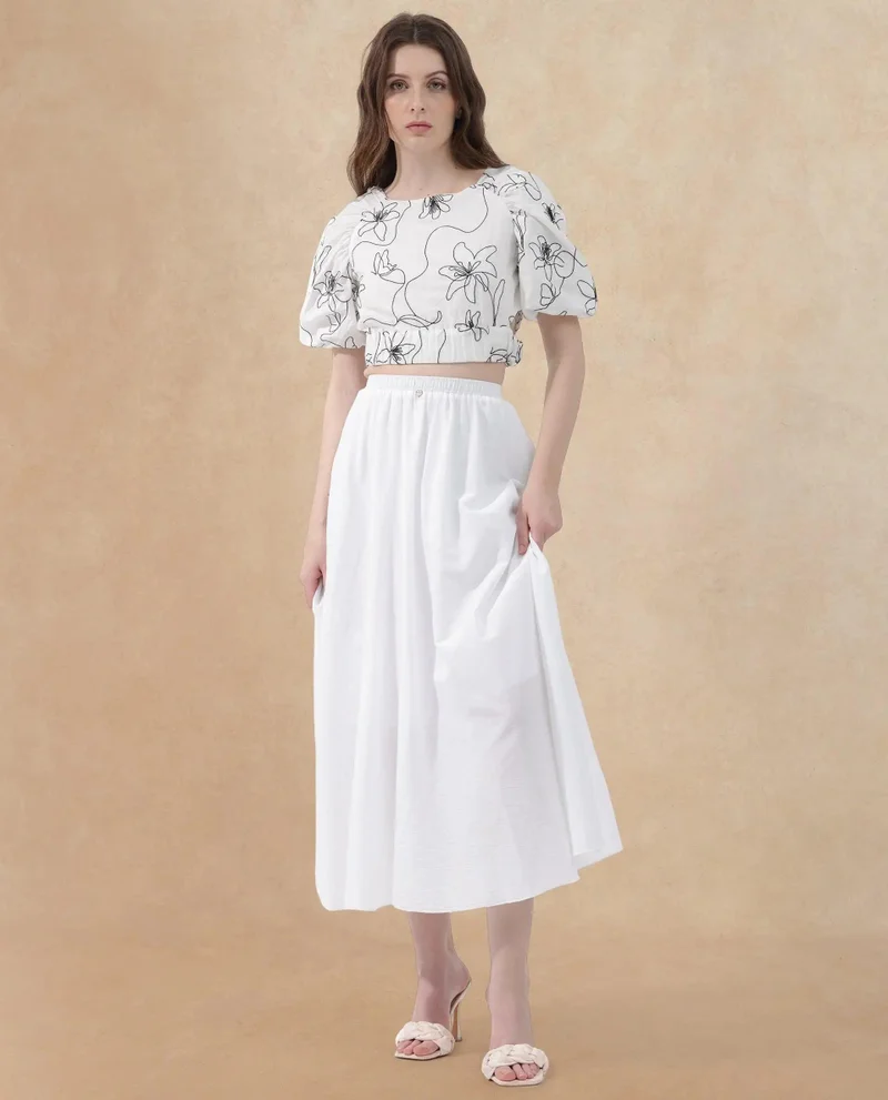 Rareism Women's Textured Cotton Brunch Skirt