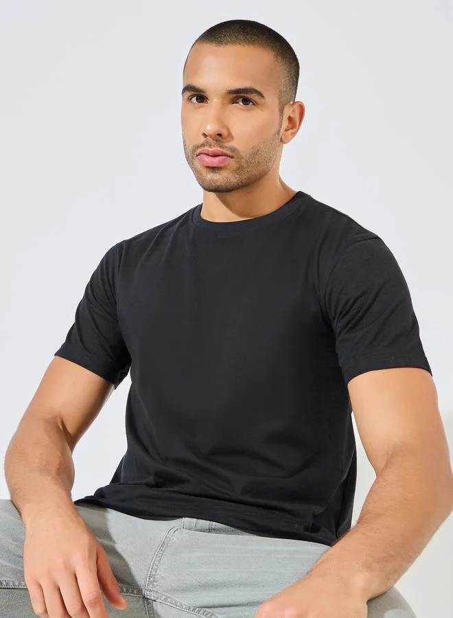 Styli Solid Regular Fit Pure Cotton T-Shirt