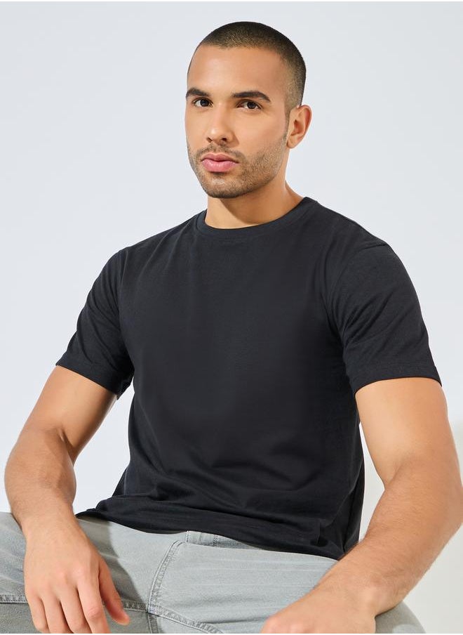 Styli - Solid Regular Fit Pure Cotton T-Shirt - Image 1