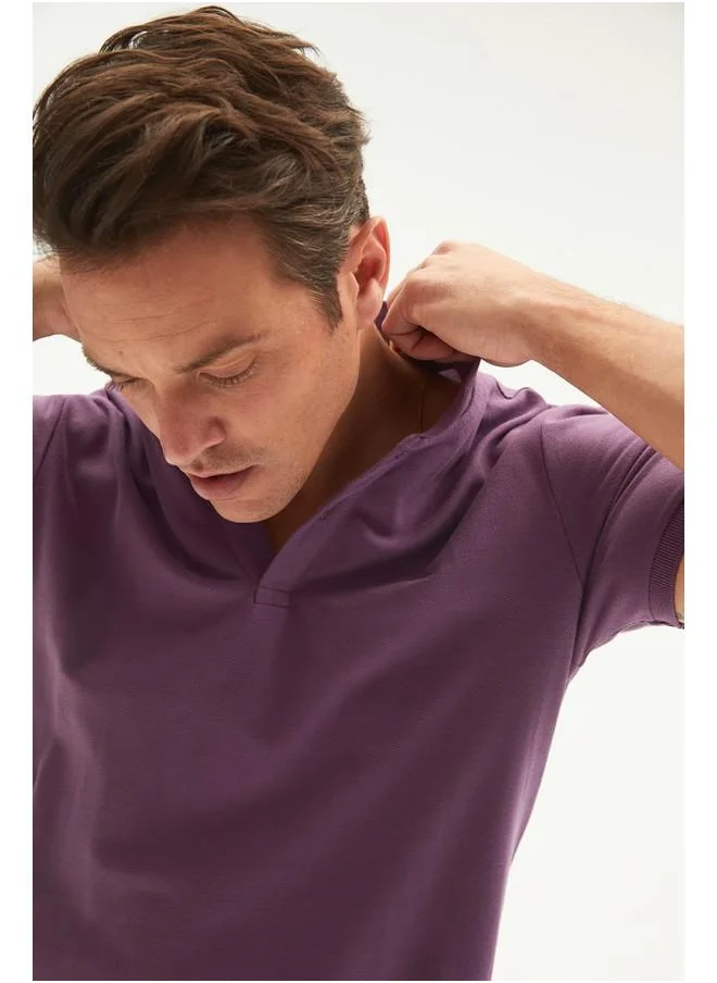 JUNE June Men 100% Cotton Basic Relaxed Fit Polo Neck Tshirt Purple