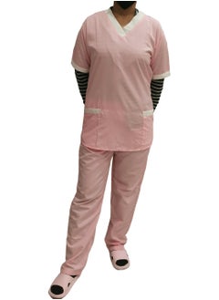 Rannah's Uniform V-Neck Scrub Suit for Nurses and Housekeepers, Short Sleeve with White Piping  - Image 1