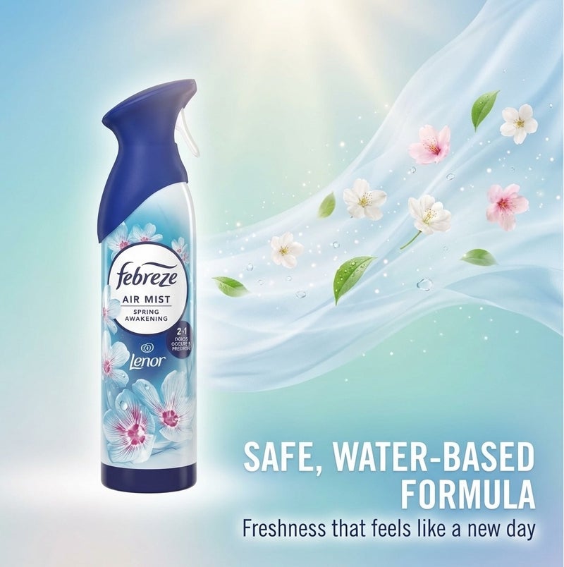 Febreze Air Mist Spring Awakening by Lenor 185ml Air Freshener Spray, Long Lasting Fresh Floral Fragrance, Odor Eliminator Spray, Water Based Formula, Natural Propellant Home Bathroom Bedroom Office Freshener - Image 4