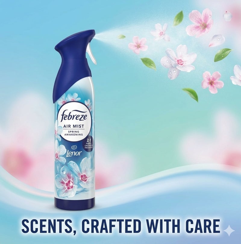 Febreze Air Mist Spring Awakening by Lenor 185ml Air Freshener Spray, Long Lasting Fresh Floral Fragrance, Odor Eliminator Spray, Water Based Formula, Natural Propellant Home Bathroom Bedroom Office Freshener - Image 5
