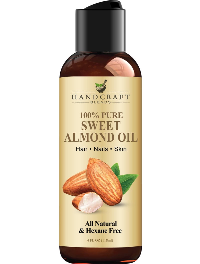 Handcraft Blends Sweet Almond Oil 4 Fl Oz 100 Pure and Natural Premium Grade Carrier Oil for Skin and Hair Hair and Body Massage HexaneFree