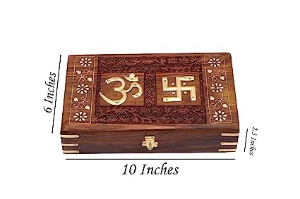 Woodiva Beautiful Handmade Sheesham Wooden Storage Box - Hand Carved Jewelry Box & Decorative Gift OM Box (10X6X2.5Inches) (Om+Swastic) - Image 3