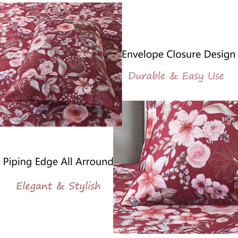 FADFAY Floral Sheets Set King Vintage Red Floral Bedding Shabby Pink Rose Elegant Peony Sheets Rustic Farmhouse Bedding 800 Thread Count 100% Egyptian Cotton Deep Pocket Fitted Sheet 4Pcs, King Size - Image 5