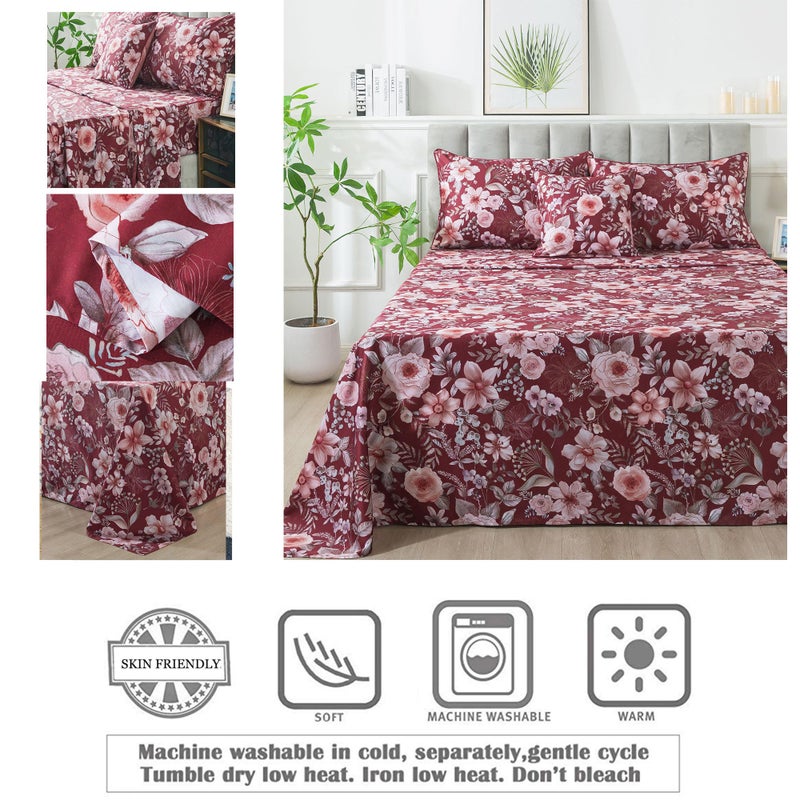 FADFAY Floral Sheets Set King Vintage Red Floral Bedding Shabby Pink Rose Elegant Peony Sheets Rustic Farmhouse Bedding 800 Thread Count 100% Egyptian Cotton Deep Pocket Fitted Sheet 4Pcs, King Size - Image 3
