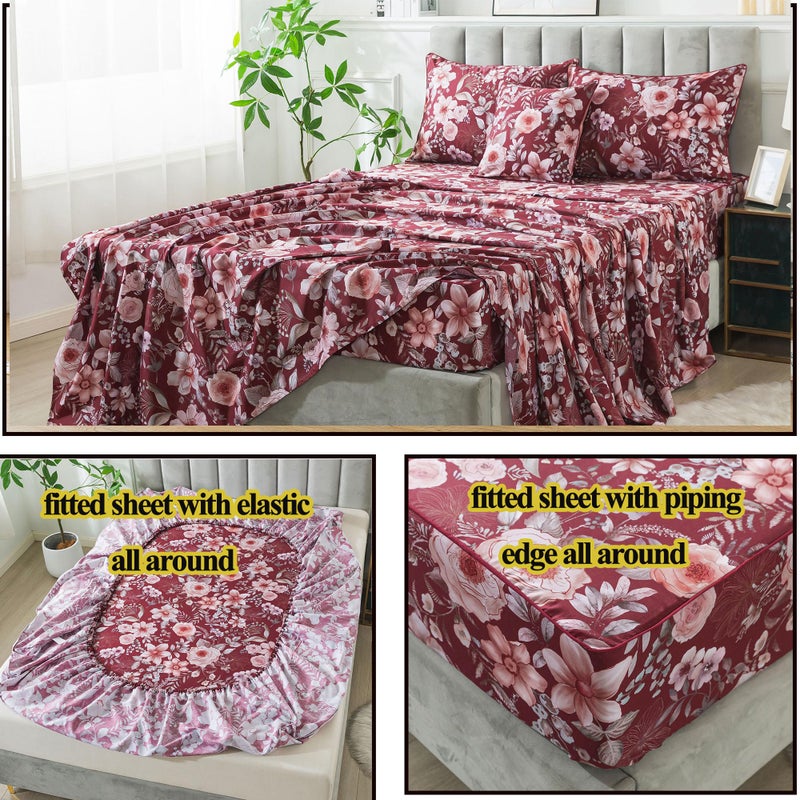 FADFAY Floral Sheets Set King Vintage Red Floral Bedding Shabby Pink Rose Elegant Peony Sheets Rustic Farmhouse Bedding 800 Thread Count 100% Egyptian Cotton Deep Pocket Fitted Sheet 4Pcs, King Size - Image 4