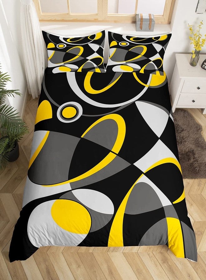 Feelyou Yellow Grey Black Comforter Cover Geometric Circle Bedding Set Swirl Duvet Cover for Children Kids Boys Girls Modern Abstract Art Bedspread Room Decor Bedclothes King Size - Image 1