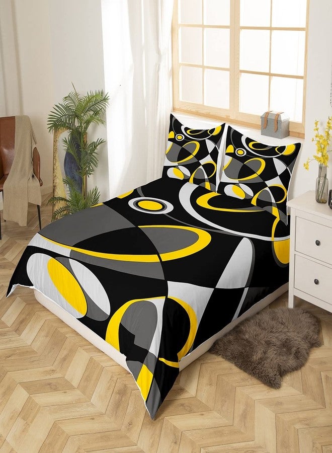 Feelyou Yellow Grey Black Comforter Cover Geometric Circle Bedding Set Swirl Duvet Cover for Children Kids Boys Girls Modern Abstract Art Bedspread Room Decor Bedclothes King Size - Image 3