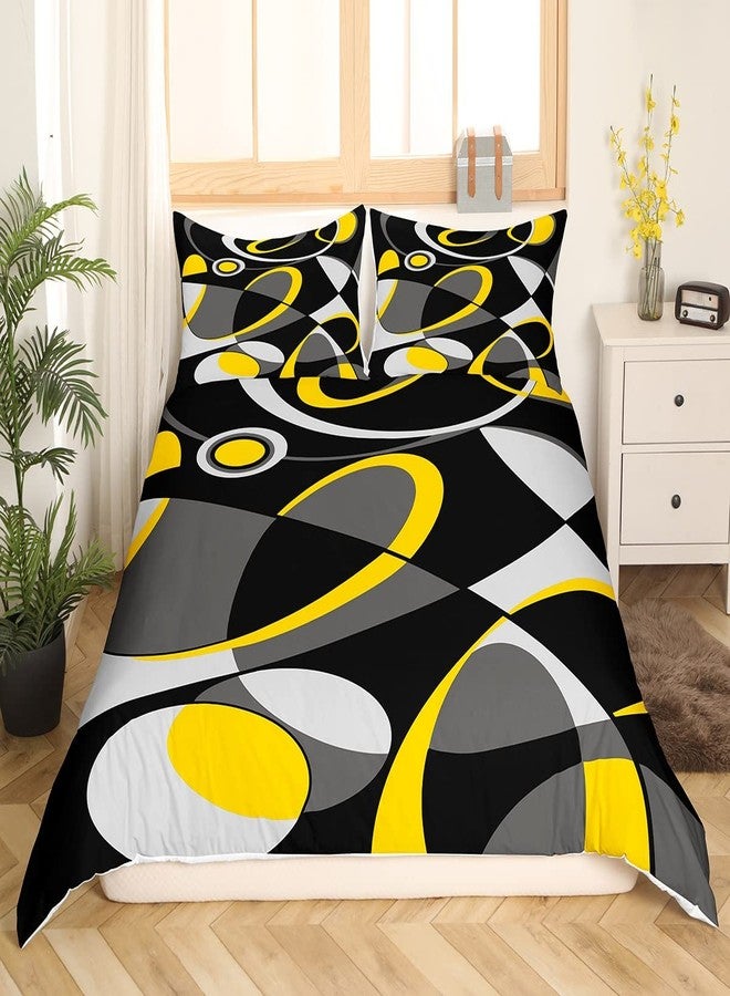 Feelyou Yellow Grey Black Comforter Cover Geometric Circle Bedding Set Swirl Duvet Cover for Children Kids Boys Girls Modern Abstract Art Bedspread Room Decor Bedclothes King Size - Image 2