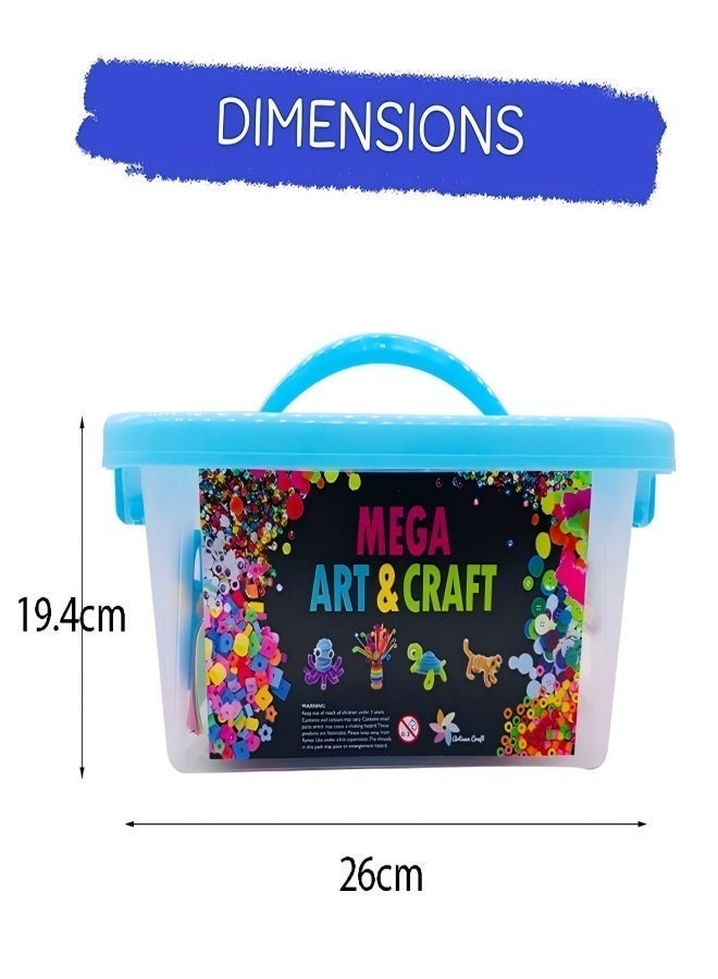 مجموعة أدوات فنية وحرفية يدوية الصنع مكونة من 800 قطعة مع صندوق تخزين ومجموعة مواد مع ملصقات حروف ونجوم من مادة إي في إيه وريش وعصي آيس كريم وأزرار وكرات شعر ومجموعات إكسسوارات حرفية للأطفال - Image 3