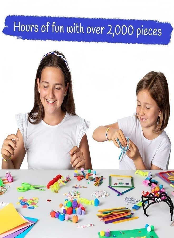 مجموعة أدوات فنية وحرفية يدوية الصنع مكونة من 800 قطعة مع صندوق تخزين ومجموعة مواد مع ملصقات حروف ونجوم من مادة إي في إيه وريش وعصي آيس كريم وأزرار وكرات شعر ومجموعات إكسسوارات حرفية للأطفال - Image 4