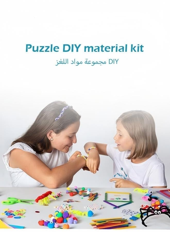 مجموعة أدوات فنية وحرفية يدوية الصنع مكونة من 800 قطعة مع صندوق تخزين ومجموعة مواد مع ملصقات حروف ونجوم من مادة إي في إيه وريش وعصي آيس كريم وأزرار وكرات شعر ومجموعات إكسسوارات حرفية للأطفال - Image 5