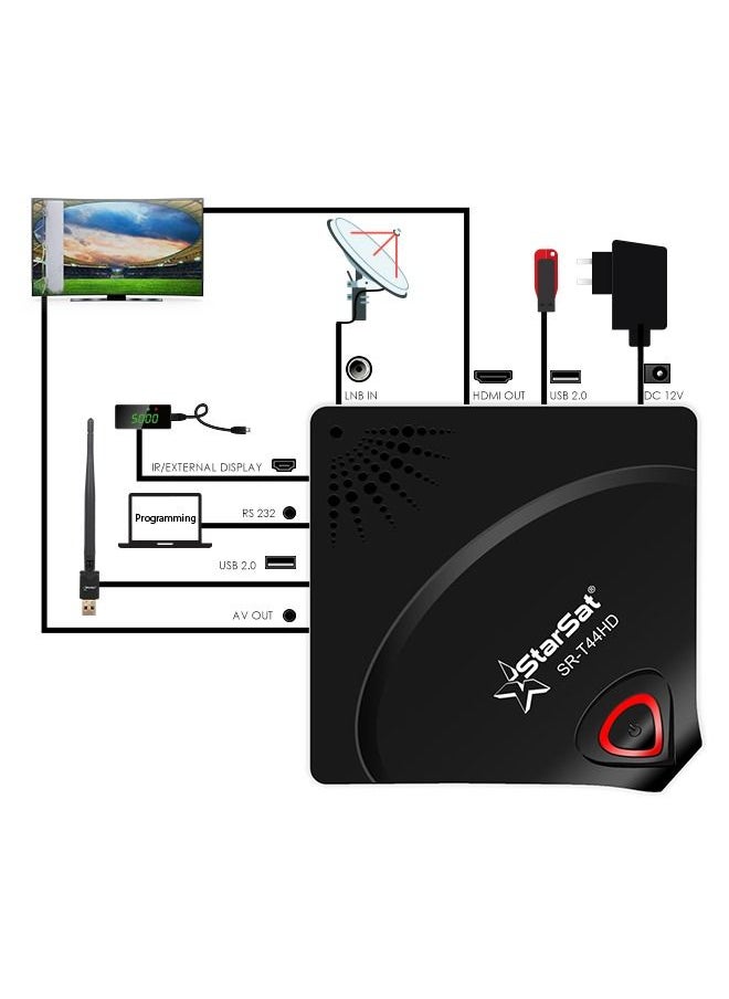 StarSat - StarSat SR-T44HD Black Full HD1080, 2xUSB, HDMI, 6000 Channels, EPG, MPEG4, Blind Scan, PVR, DVBS2, WiFi Supported (WiFi device not include) - Image 1