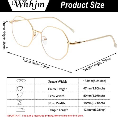 WHHJM Polygon Blue Light Blocking Glasses for Women Men Retro Octagon Square Non-prescription Metal Frame Eyeglasses (Black/Gold) - Image 4