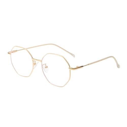 WHHJM Polygon Blue Light Blocking Glasses for Women Men Retro Octagon Square Non-prescription Metal Frame Eyeglasses (Black/Gold) - Image 1