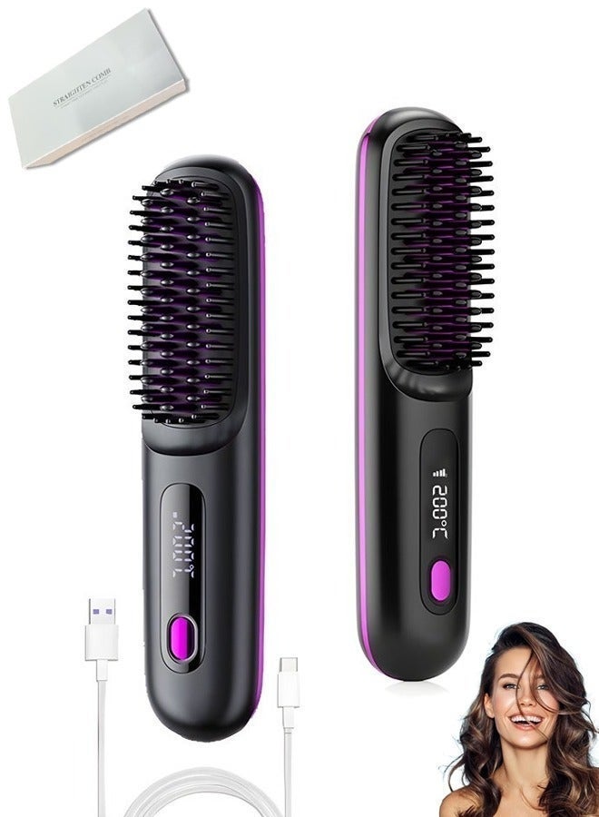 MEDOOSI Wireless Hair Straightener Brush, Portable Mini Ceramic Ionic Straightening Comb and curler 2 in 1, Thermal Brush 20s Fast Heating & 3 Temp Settings & Anti-Scald - Image 1
