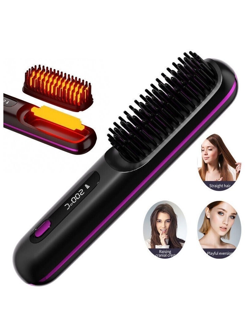 MEDOOSI Wireless Hair Straightener Brush, Portable Mini Ceramic Ionic Straightening Comb and curler 2 in 1, Thermal Brush 20s Fast Heating & 3 Temp Settings & Anti-Scald - Image 4