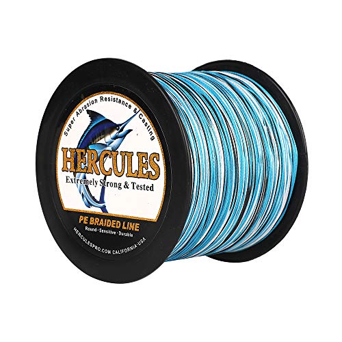 HERCULES Super Cast 1000M 1094 Yards Braided Fishing Line 100 LB Test for Saltwater Freshwater PE Braid Fish Lines Superline 8 Strands - Blue Camo, 100LB (45.4KG), 0.55MM - Image 1