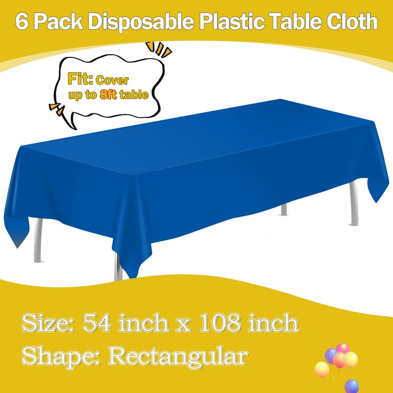 tujol Royal Blue 6 Pack Plastic Table Cloth 54" x 108", Disposable Tablecloths Rectangle Table Cover, Plastic Tablecloths for Parties - Image 2