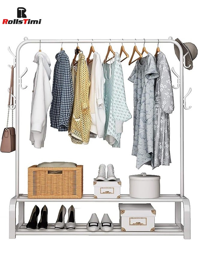 RollsTimi  Multi Purpose Metal Coat Hanger, Clothes Rack, Space Saving Storage Organizer, Stylish Coat Rack, Garment Rack for Bedroom, Living Room,White - Image 1