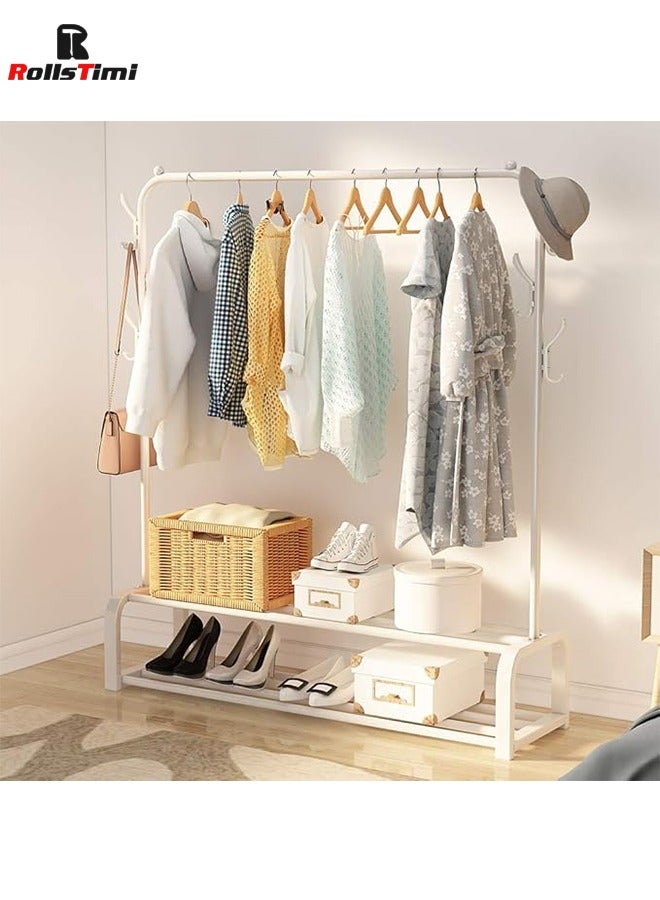 RollsTimi  Multi Purpose Metal Coat Hanger, Clothes Rack, Space Saving Storage Organizer, Stylish Coat Rack, Garment Rack for Bedroom, Living Room,White - Image 4